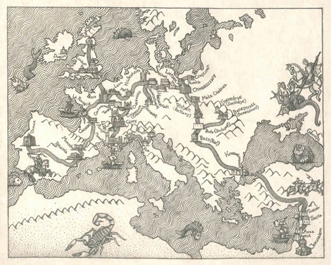 archiwalna mapa Szlaku Templariuszy w Europie