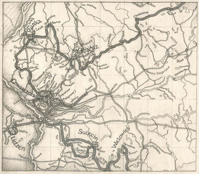 archiwalna mapa Szlaku Templariuszy w Polsce